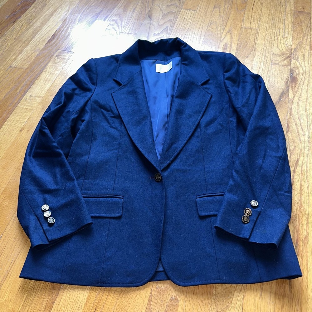 Pendleton Blazer Womens 14 Navy Virgin Wool Made in USA One Button Lined Flap - Picture 6 of 11